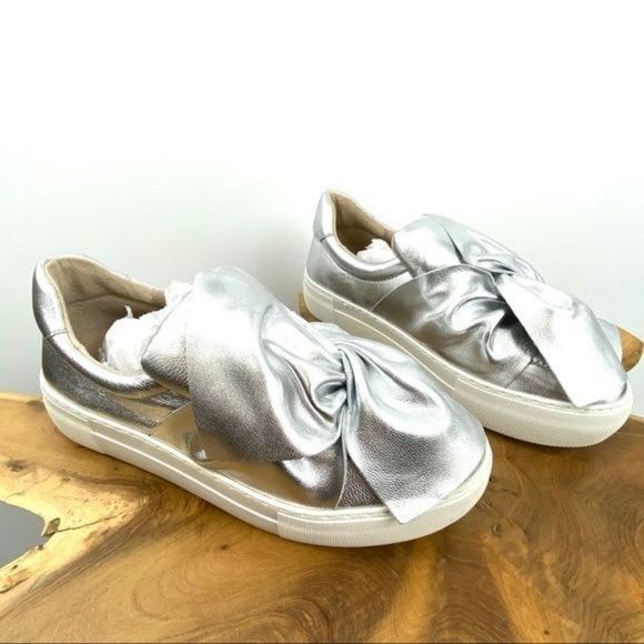 J Slides Silver Metallic Bow Slip On Shoes - Picture 3 of 8
